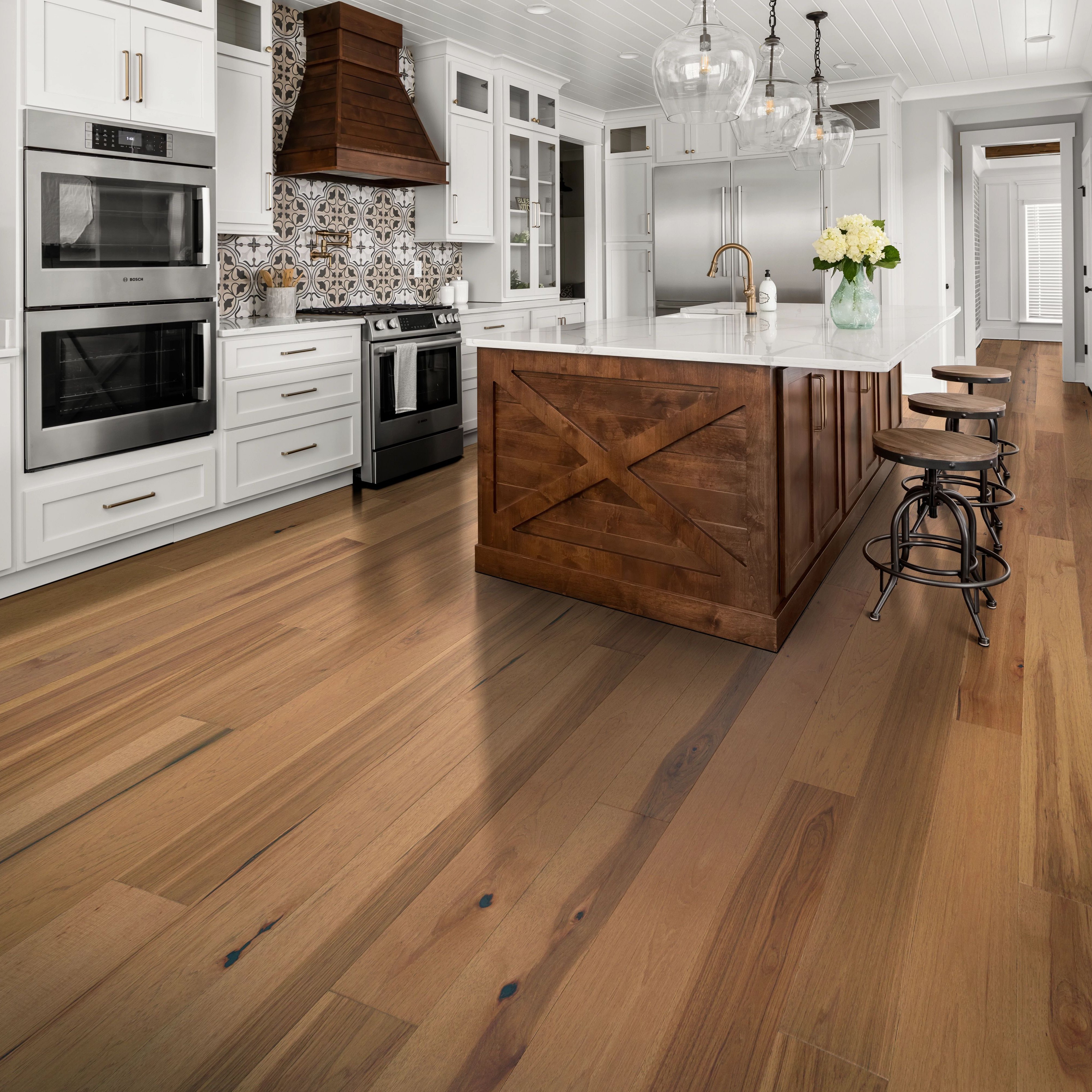 brown rustic hardwood for kitchen in Columbia, SC area by AAAA FLOORING